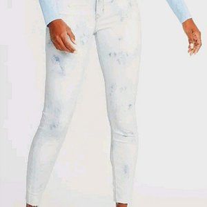 Old Navy Rockstar super skinny blue white bleach dye skinny jeans raw hem
